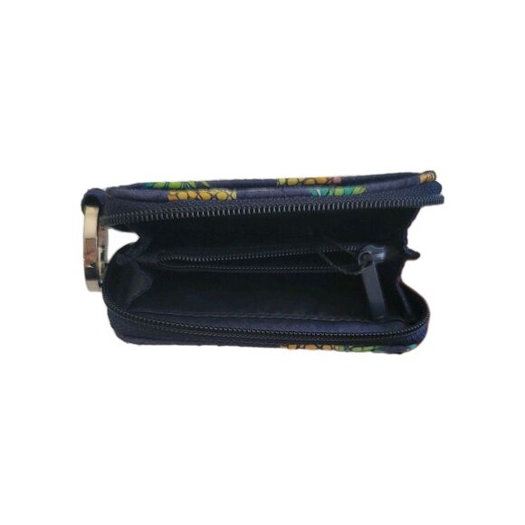 Vera Bradley Tropical Floral Pineapple Zip Around Wallet with Key Ring Navy Blue - Picture 3 of 3